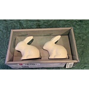 Haven 3" Two Figural Easter Bunnies Salt & Pepper Shakers Stoneware